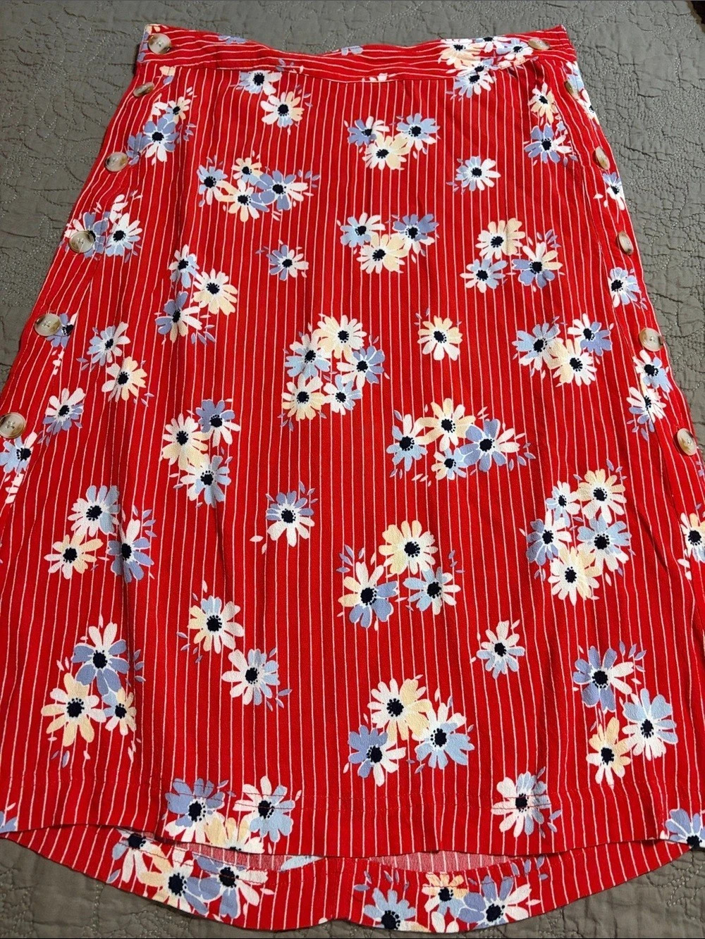 Madewell Daisy Society Floral Striped Side Button Midi Skirt